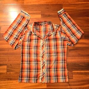 True VINTAGE, Plaid Button-Up Shirt, 70s, Women, Lace Trim